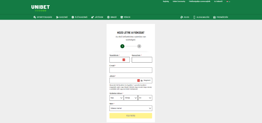 Unibet regisztráció